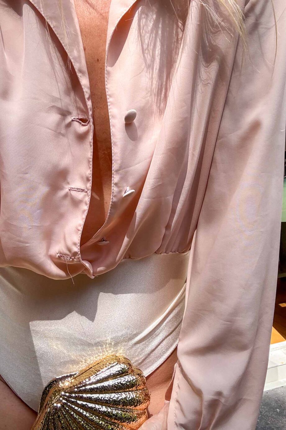 The effortless soft pink satin body blouse