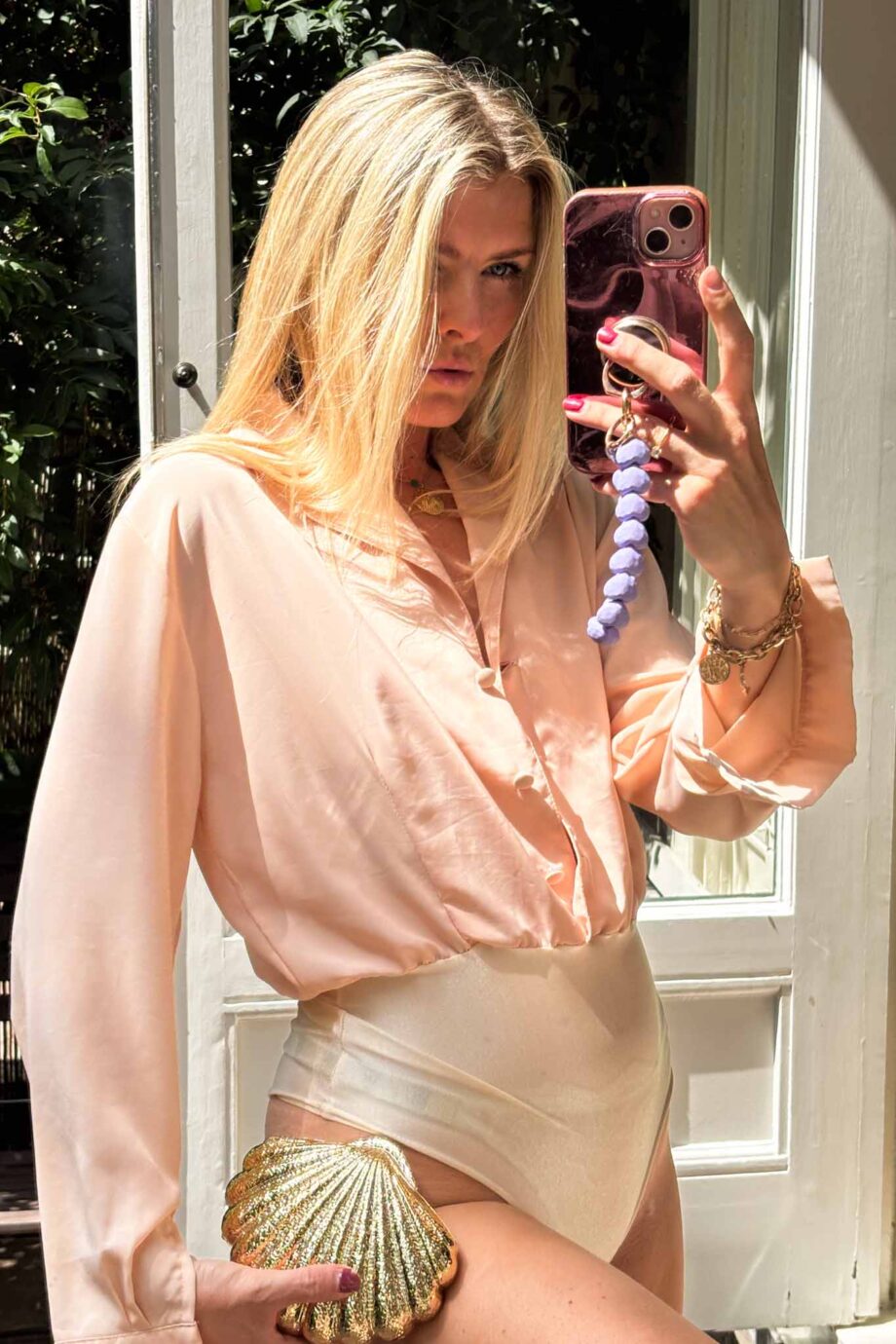 The effortless soft pink satin body blouse