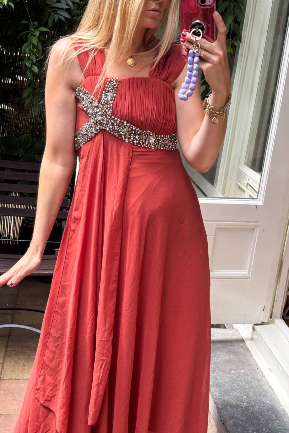 Terracotta glow glittering gala dress
