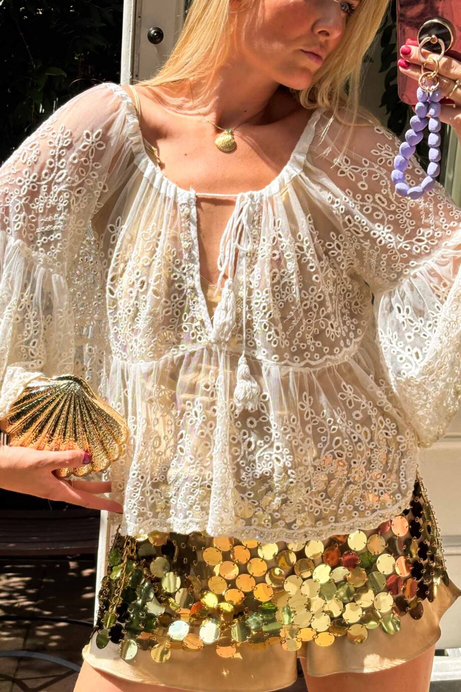 Mesh my love with trumpet sleeves