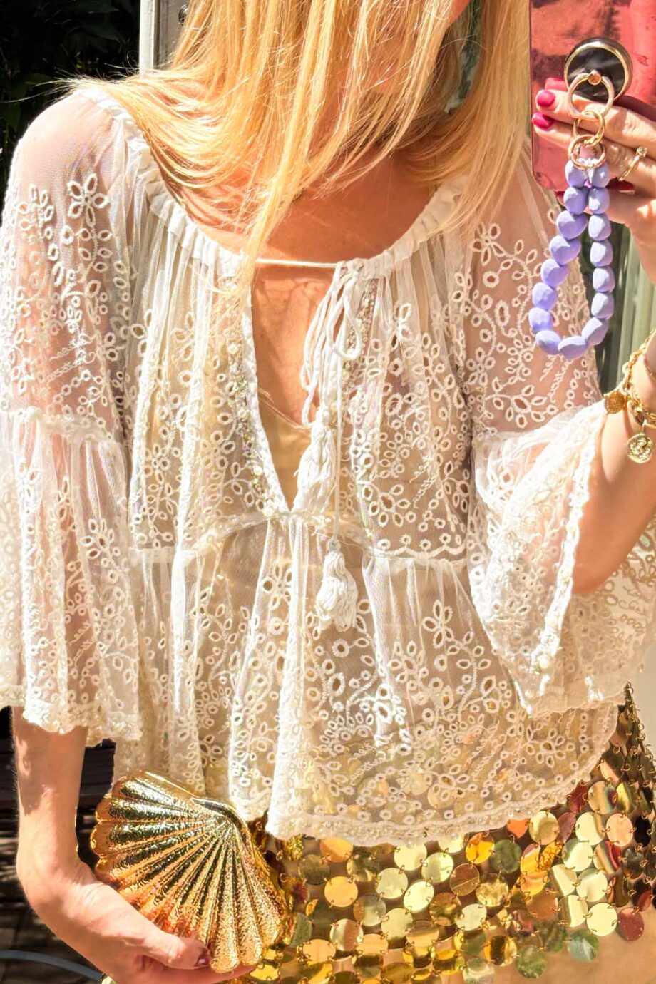 Mesh my love with trumpet sleeves