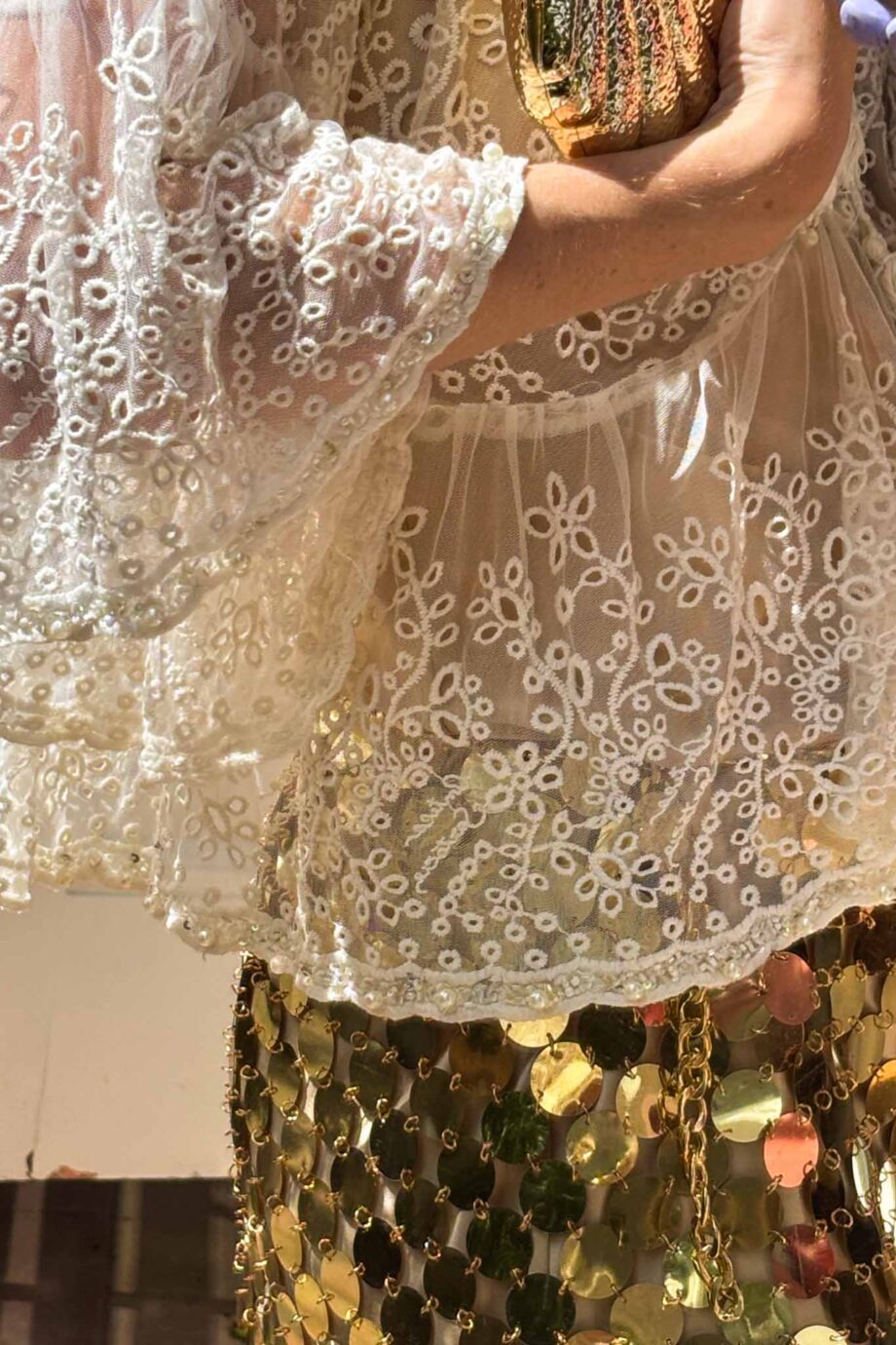 Mesh my love with trumpet sleeves