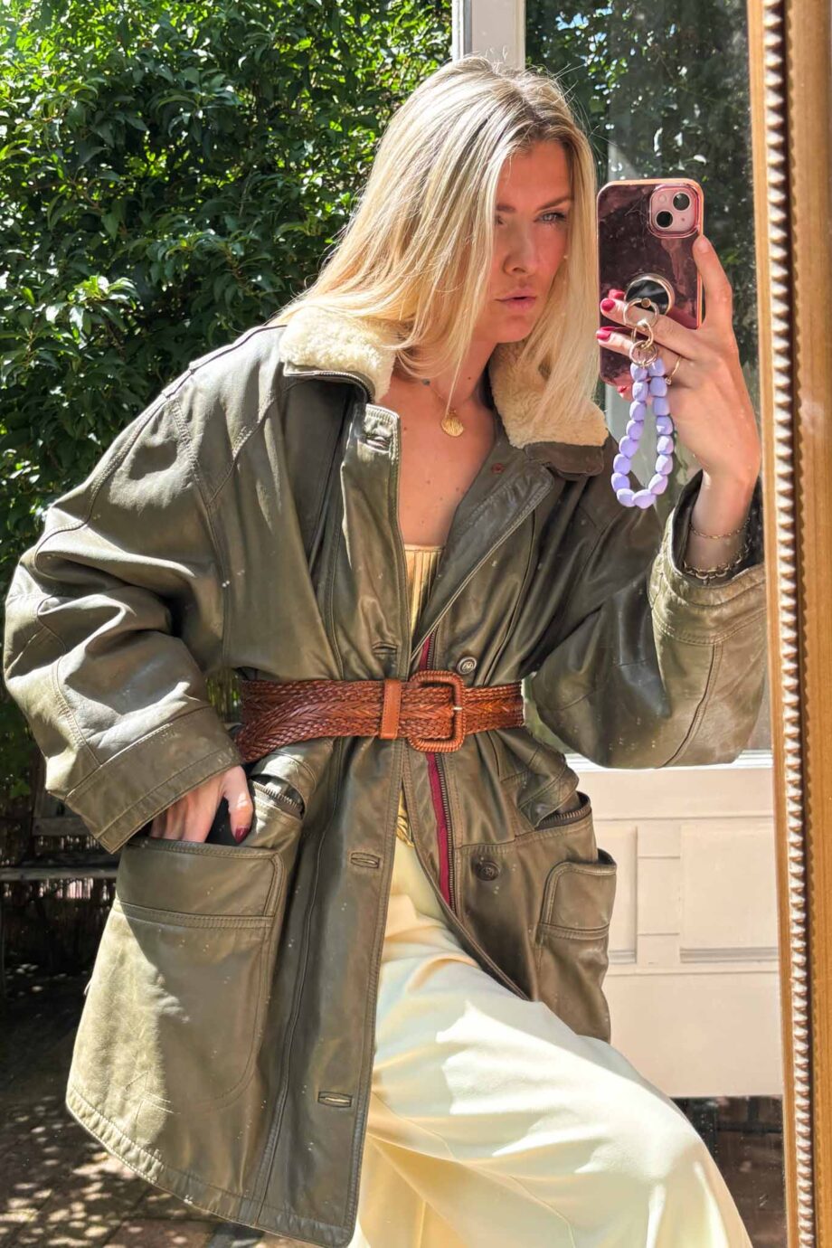 Wanderlust lammy leather kaki London coat