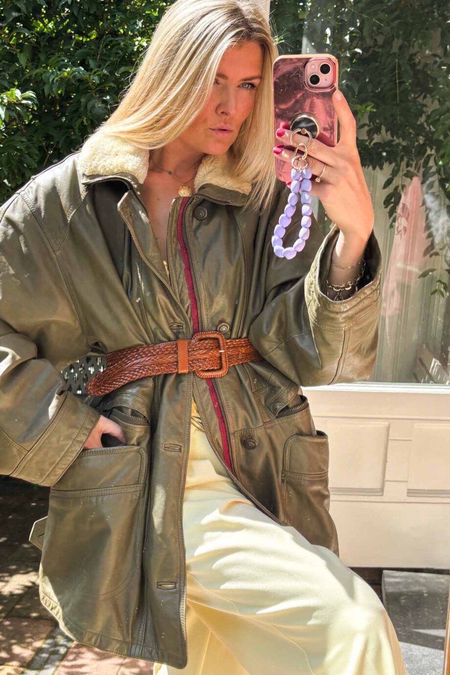 Wanderlust lammy leather kaki London coat