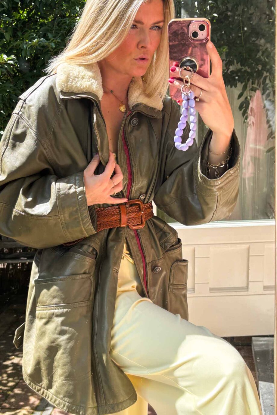 Wanderlust lammy leather kaki London coat