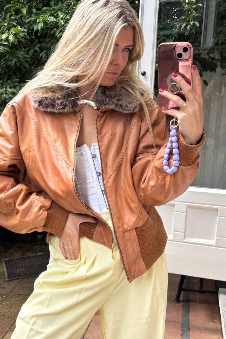 Aviatrice butter caramel leather bomber