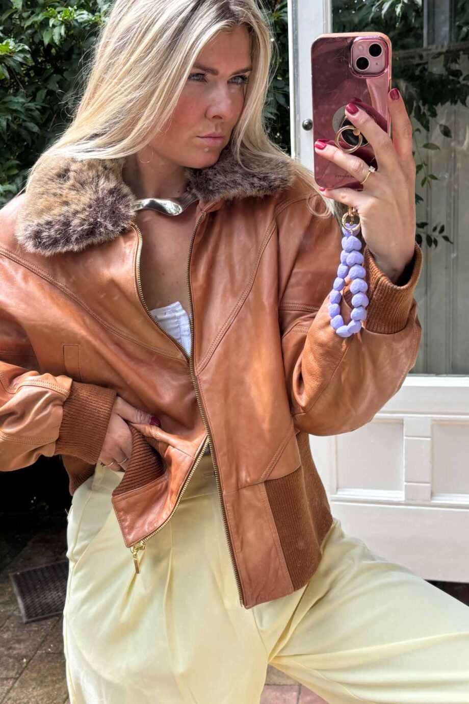 Aviatrice butter caramel leather bomber