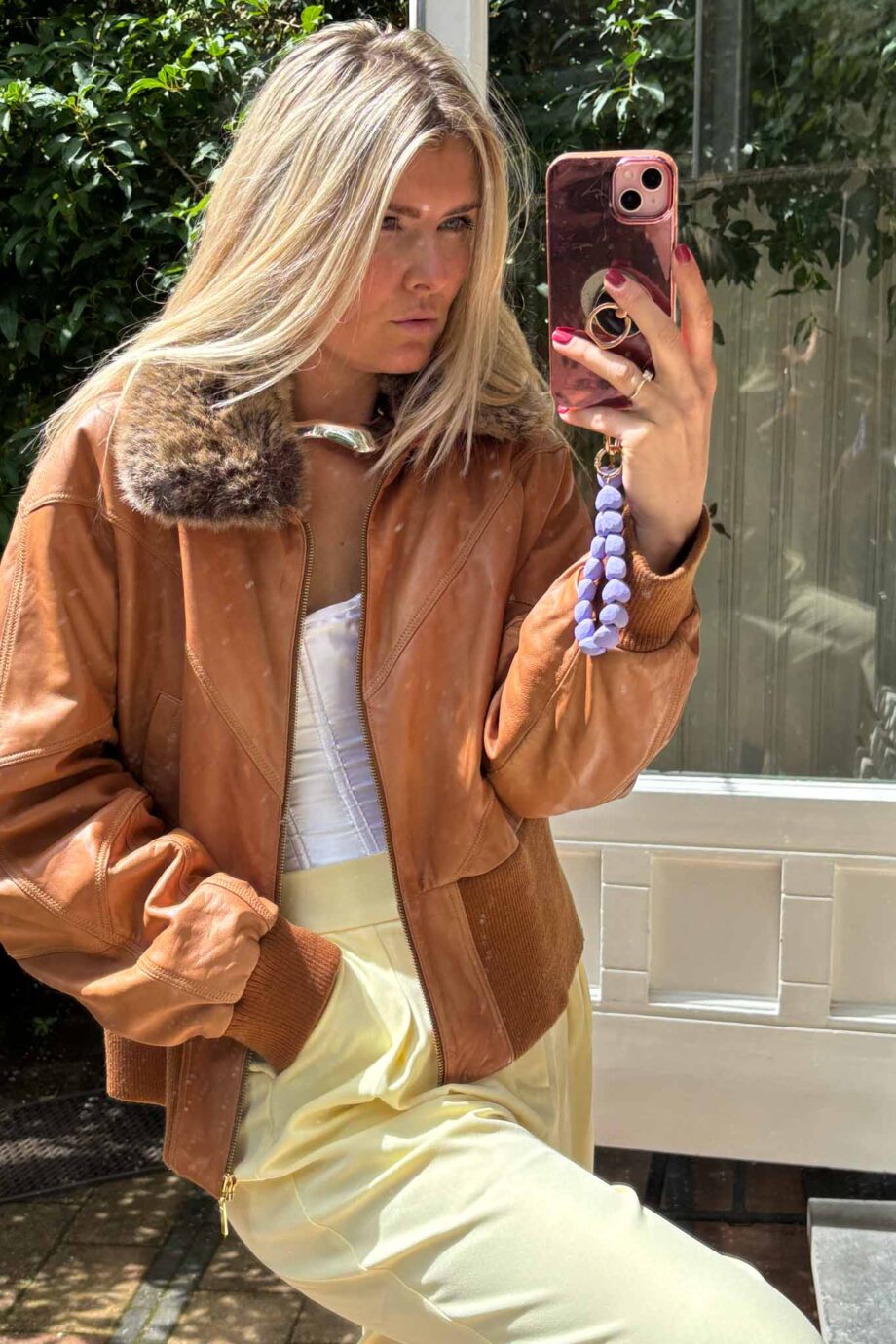 Aviatrice butter caramel leather bomber