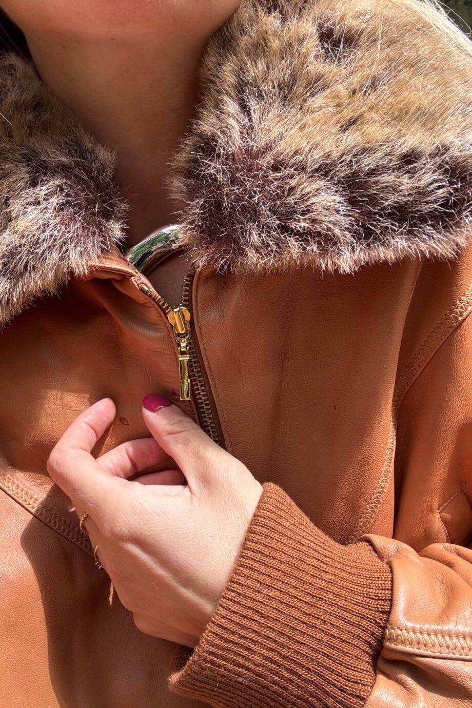Aviatrice butter caramel leather bomber