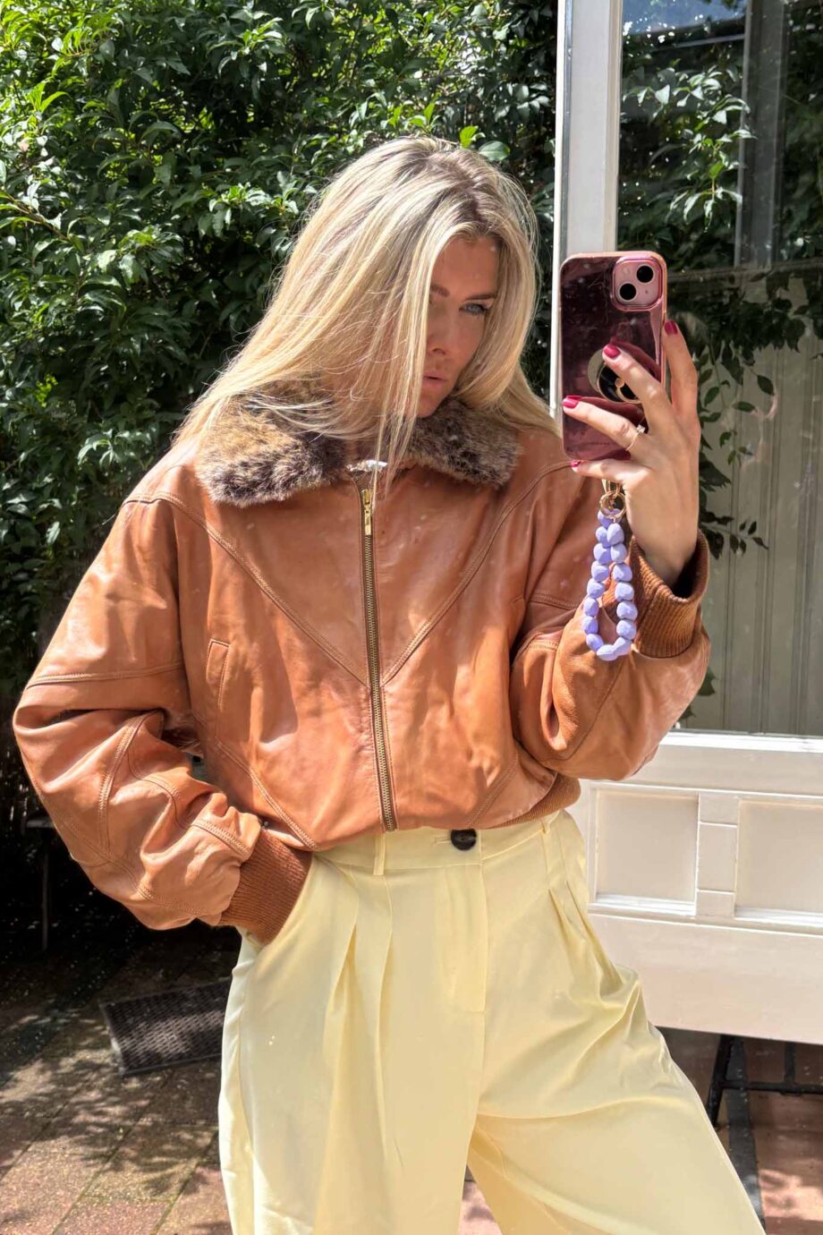 Aviatrice butter caramel leather bomber