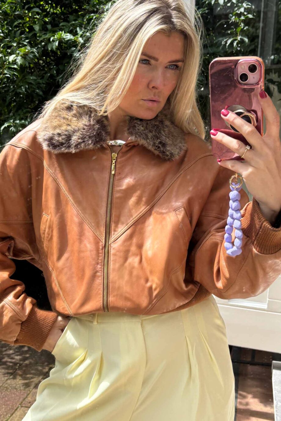 Aviatrice butter caramel leather bomber