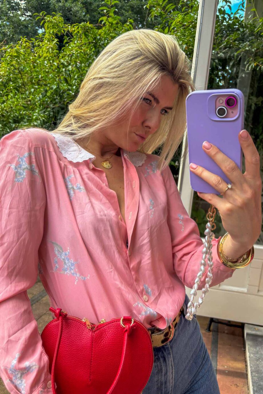 The soie en silk rose broderie blouse