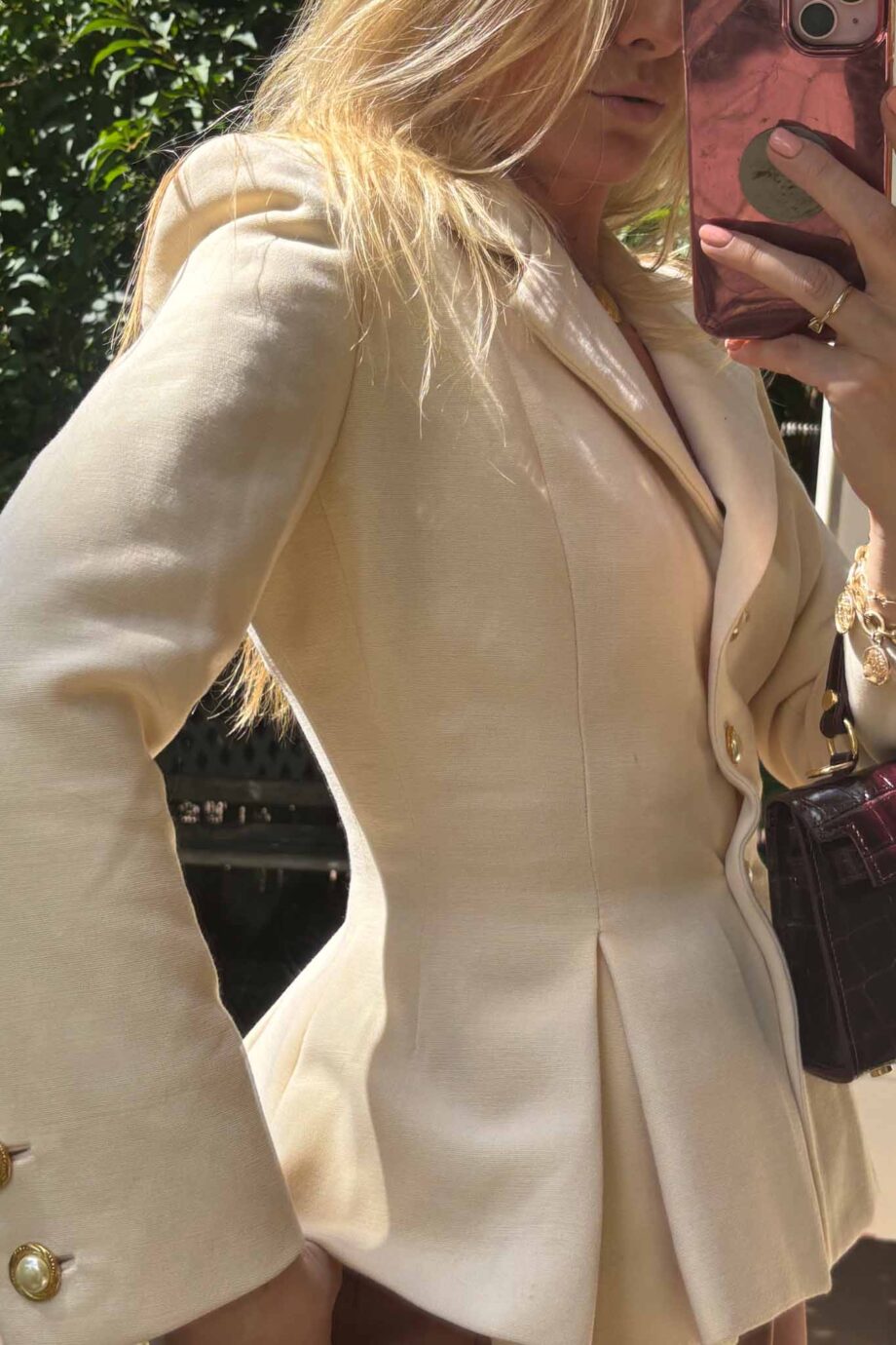 The vintage cream golden accents peplum blazer