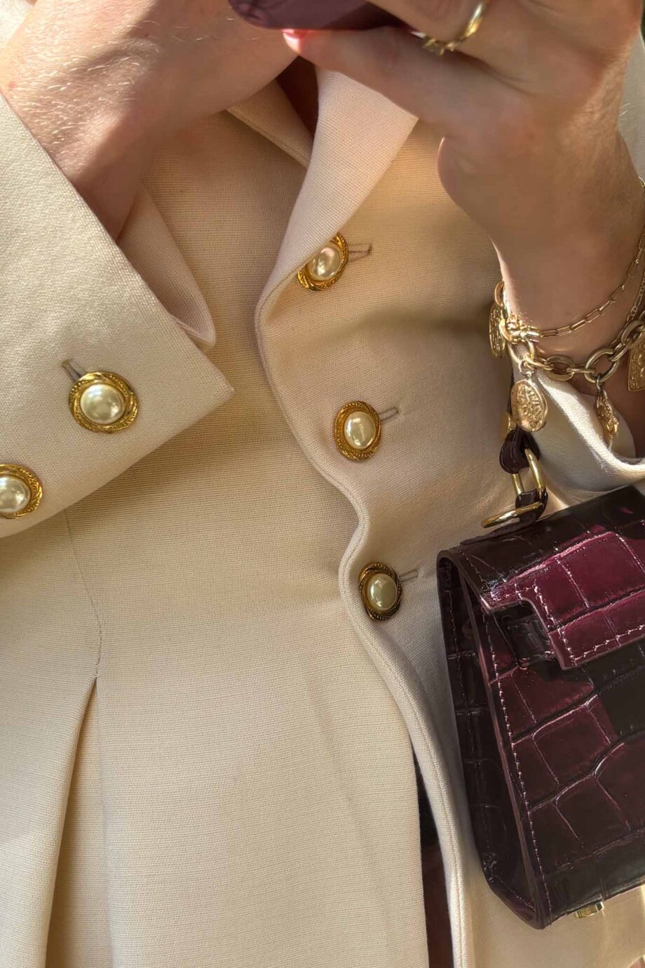 The vintage cream golden accents peplum blazer