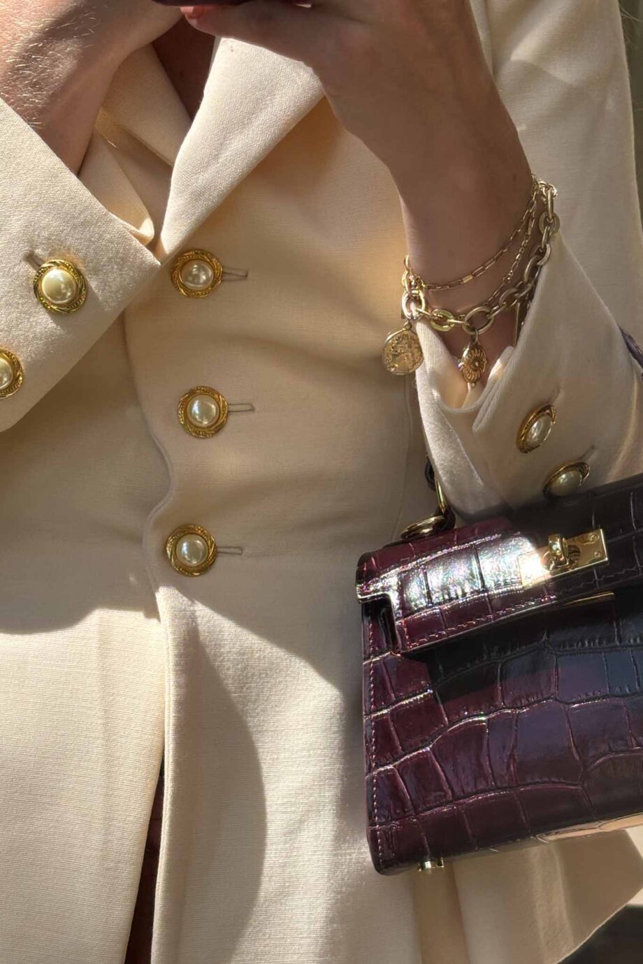 The vintage cream golden accents peplum blazer
