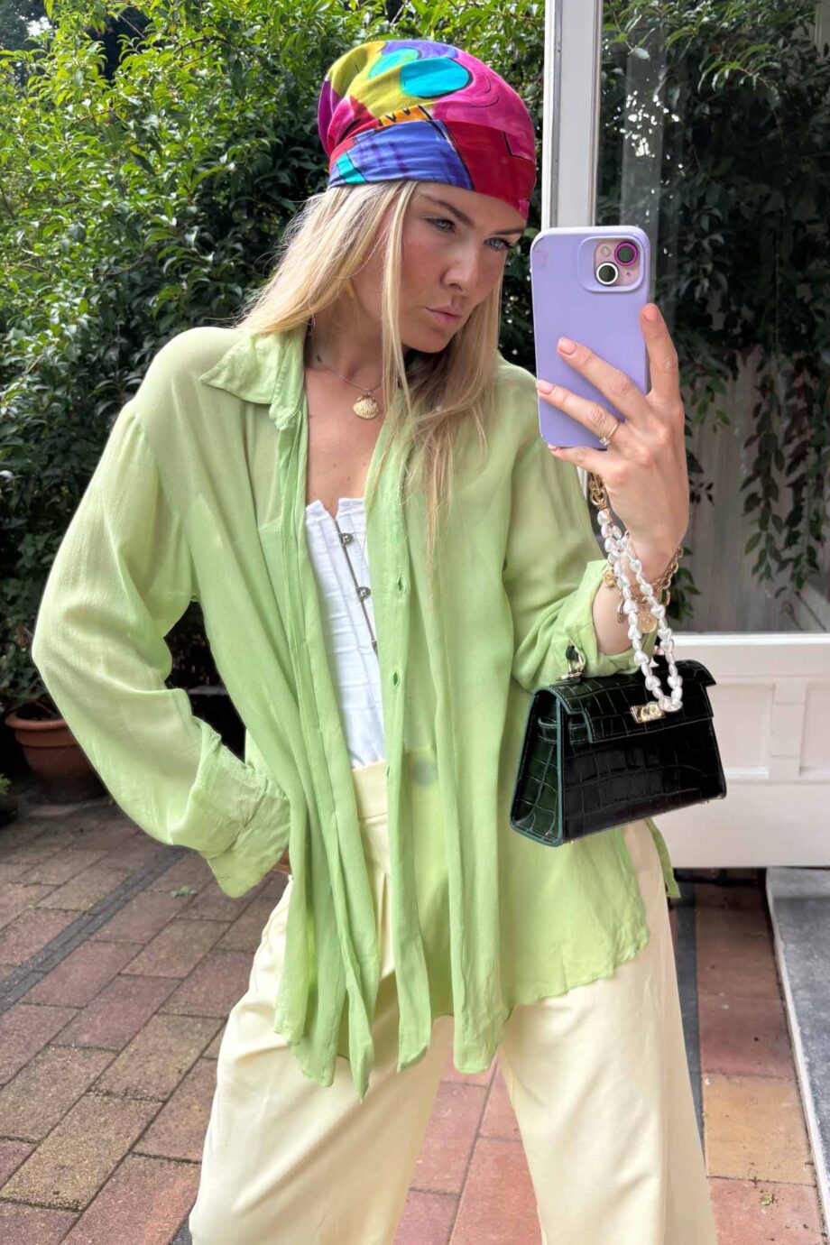 Whisper lime silk blouse vintage elegance