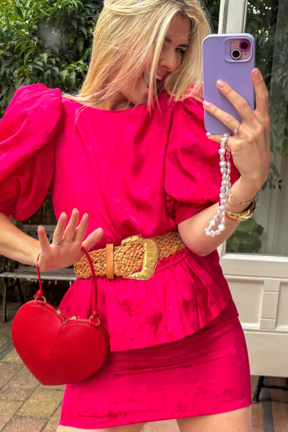 Beyond love fuchsia peplum floral midi vintage dress