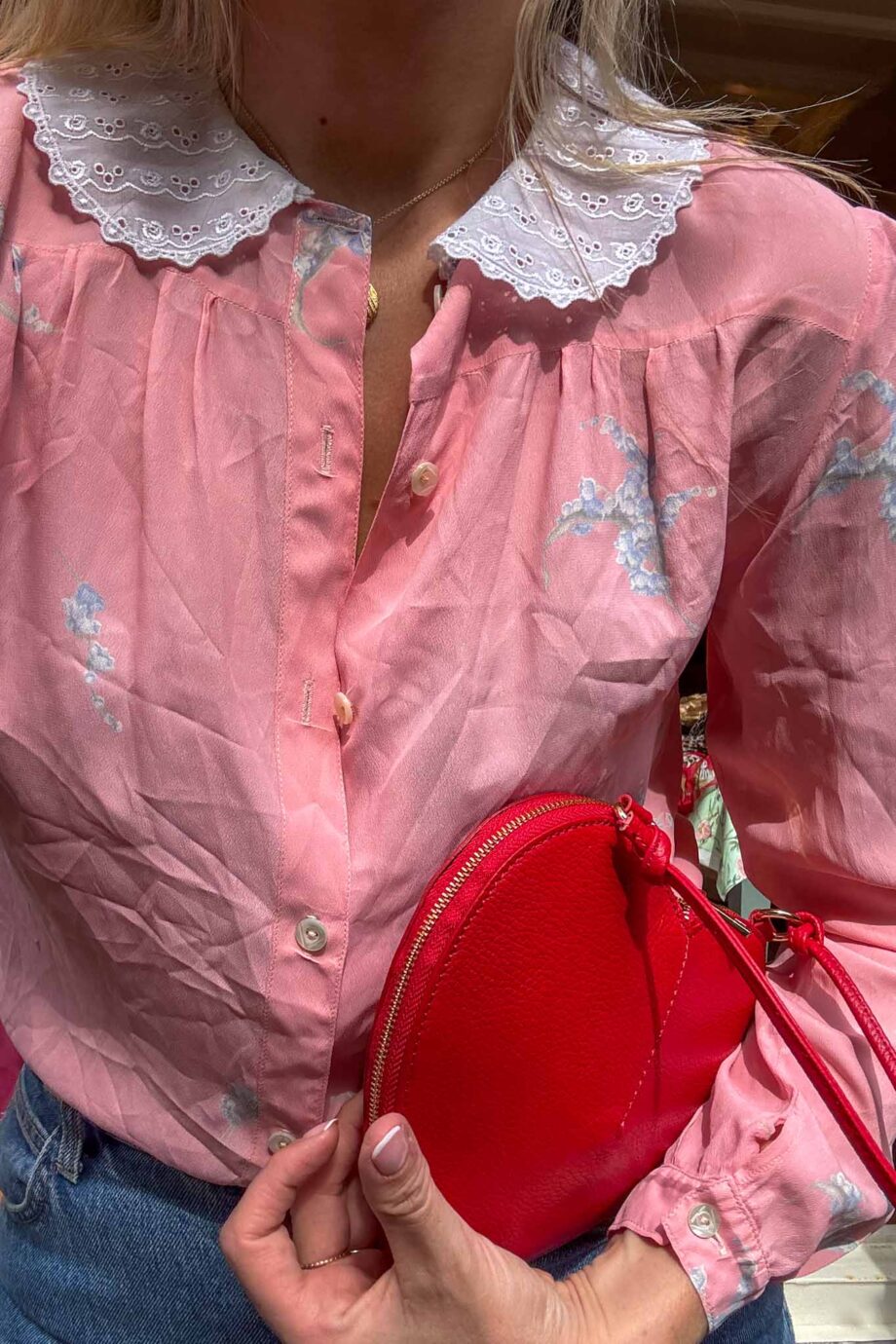 The soie en silk rose broderie blouse