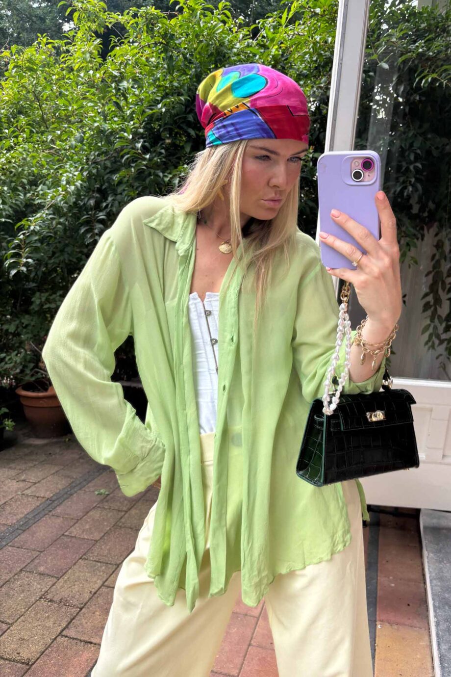 Whisper lime silk blouse vintage elegance