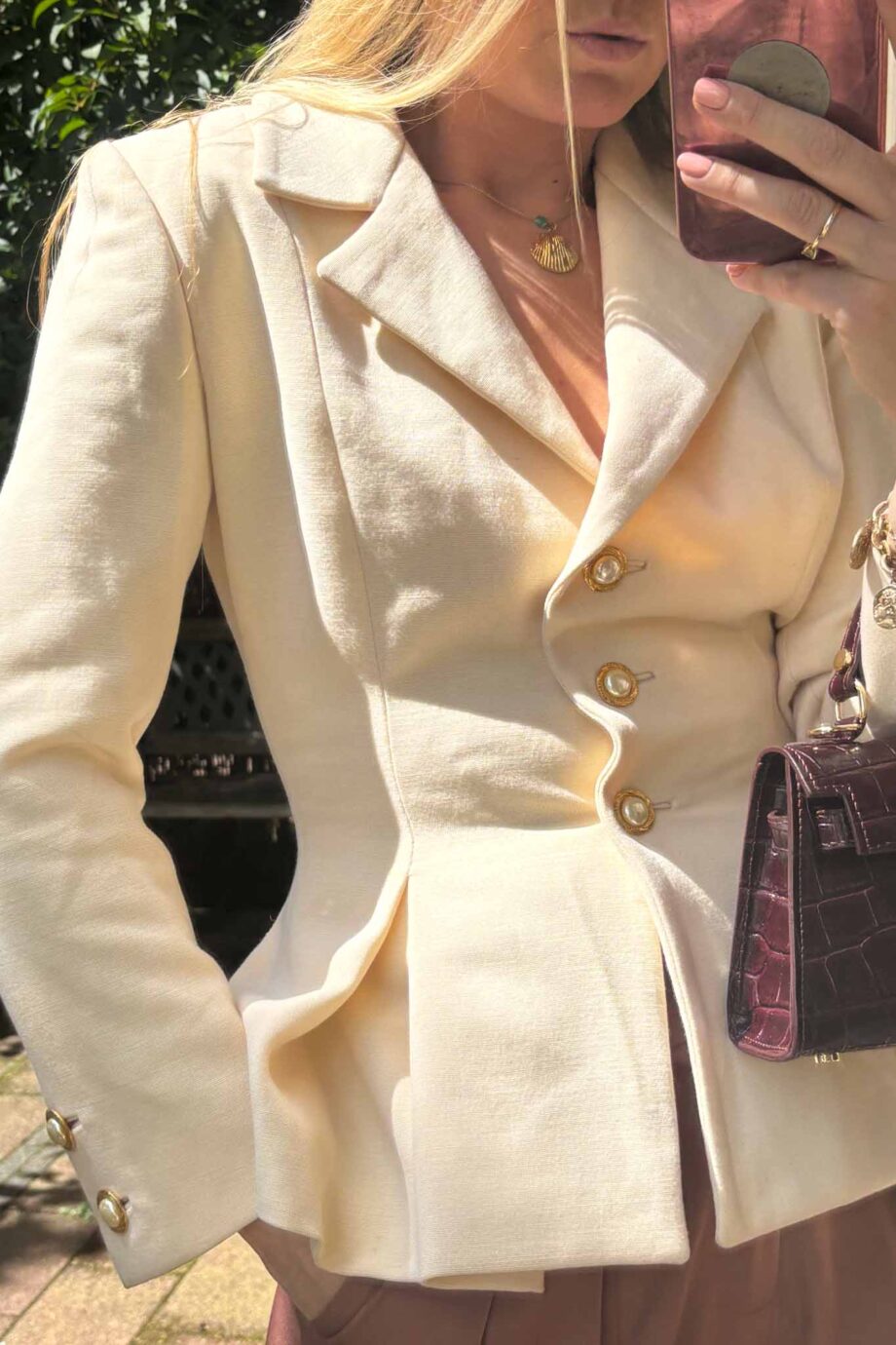 The vintage cream golden accents peplum blazer