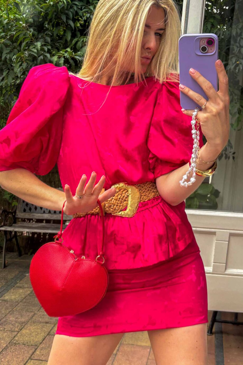 Beyond love fuchsia peplum floral midi vintage dress