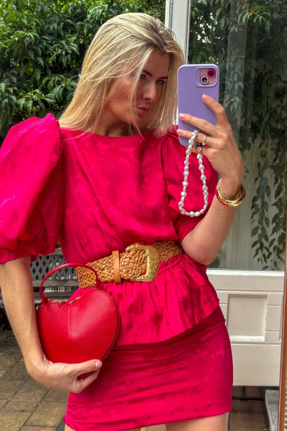 Beyond love fuchsia peplum floral midi vintage dress
