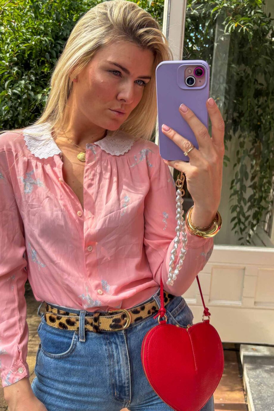 The soie en silk rose broderie blouse