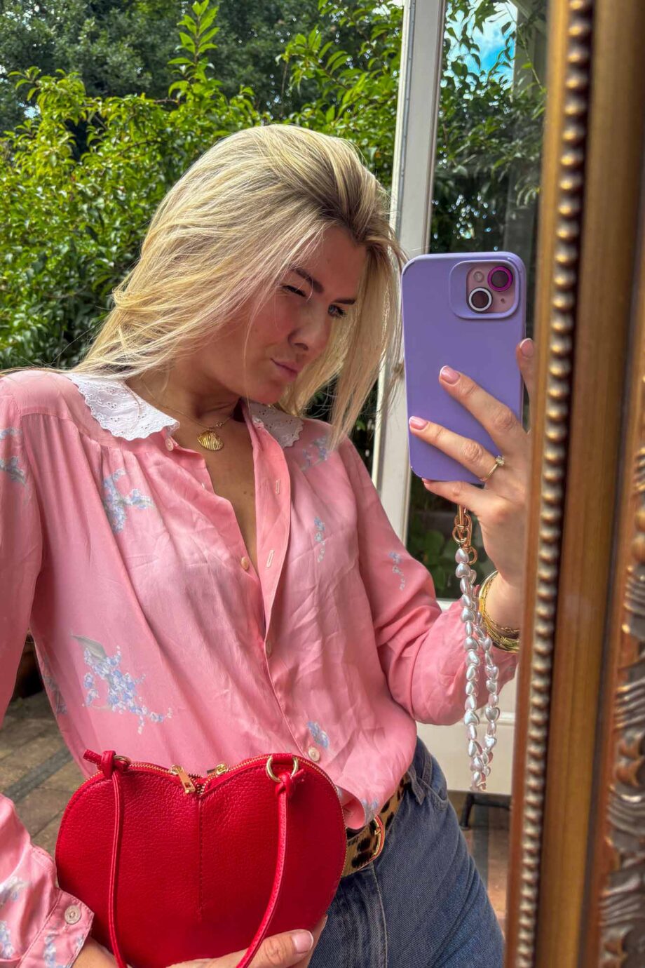 The soie en silk rose broderie blouse