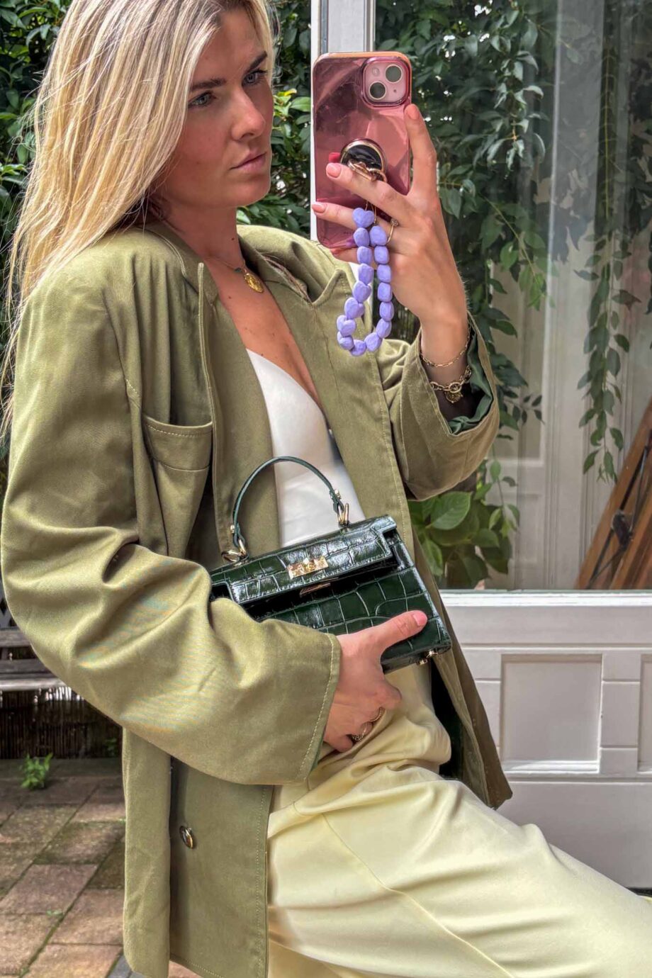 Olive hour in a linen oversized blazer