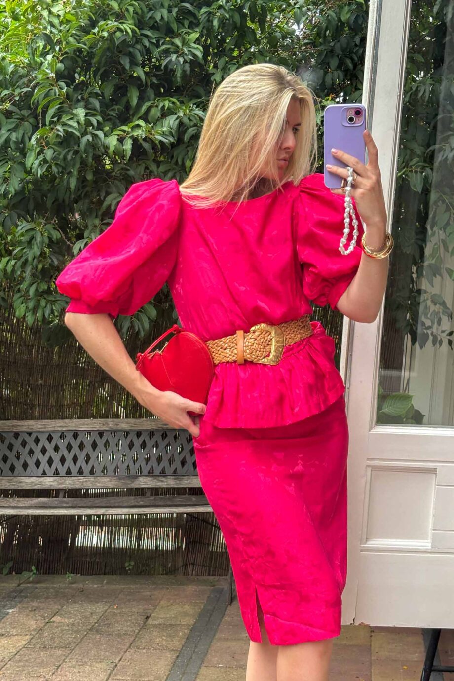 Beyond love fuchsia peplum floral midi vintage dress