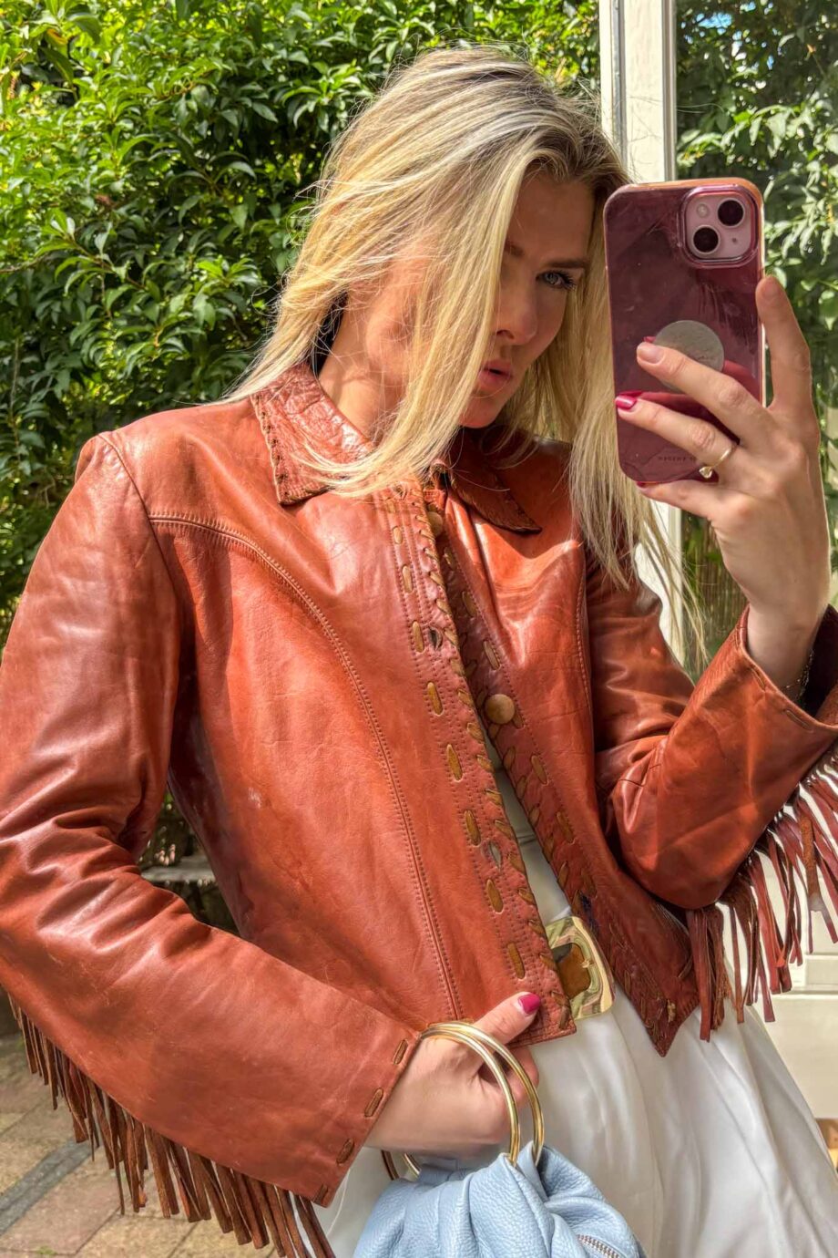 The leather 70's cognac fringe dreamers jacket