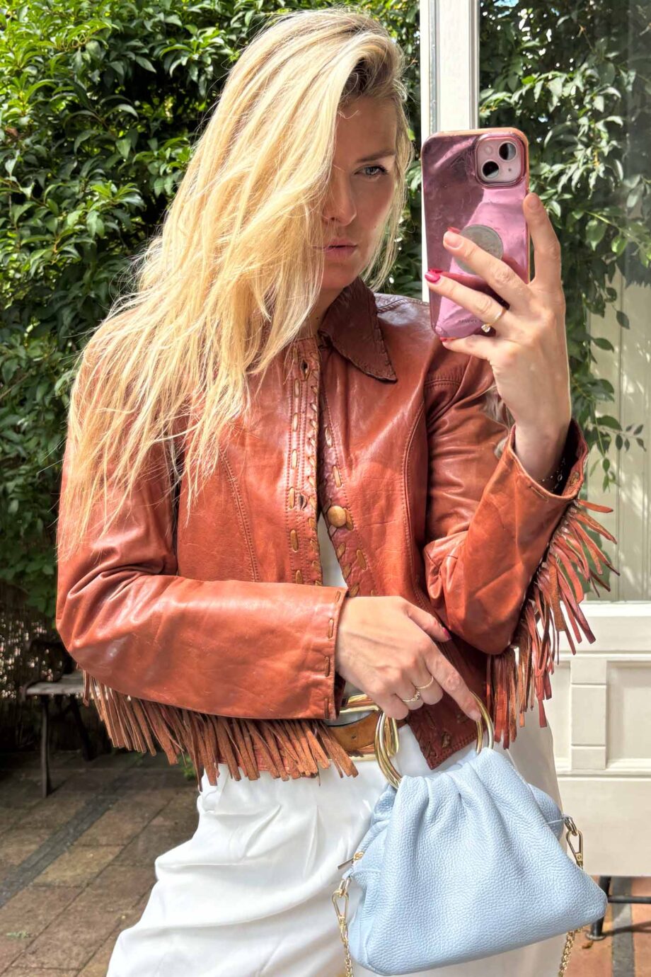 The leather 70's cognac fringe dreamers jacket