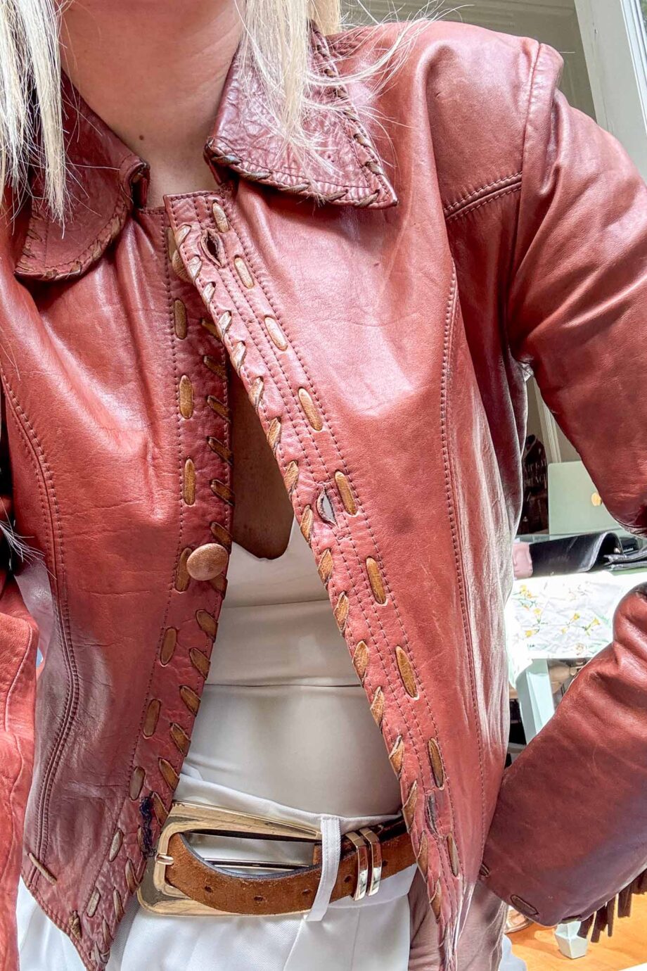 The leather 70's cognac fringe dreamers jacket