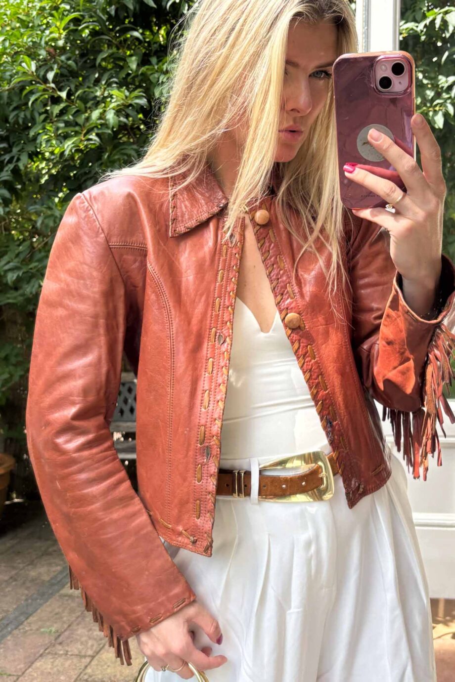 The leather 70's cognac fringe dreamers jacket
