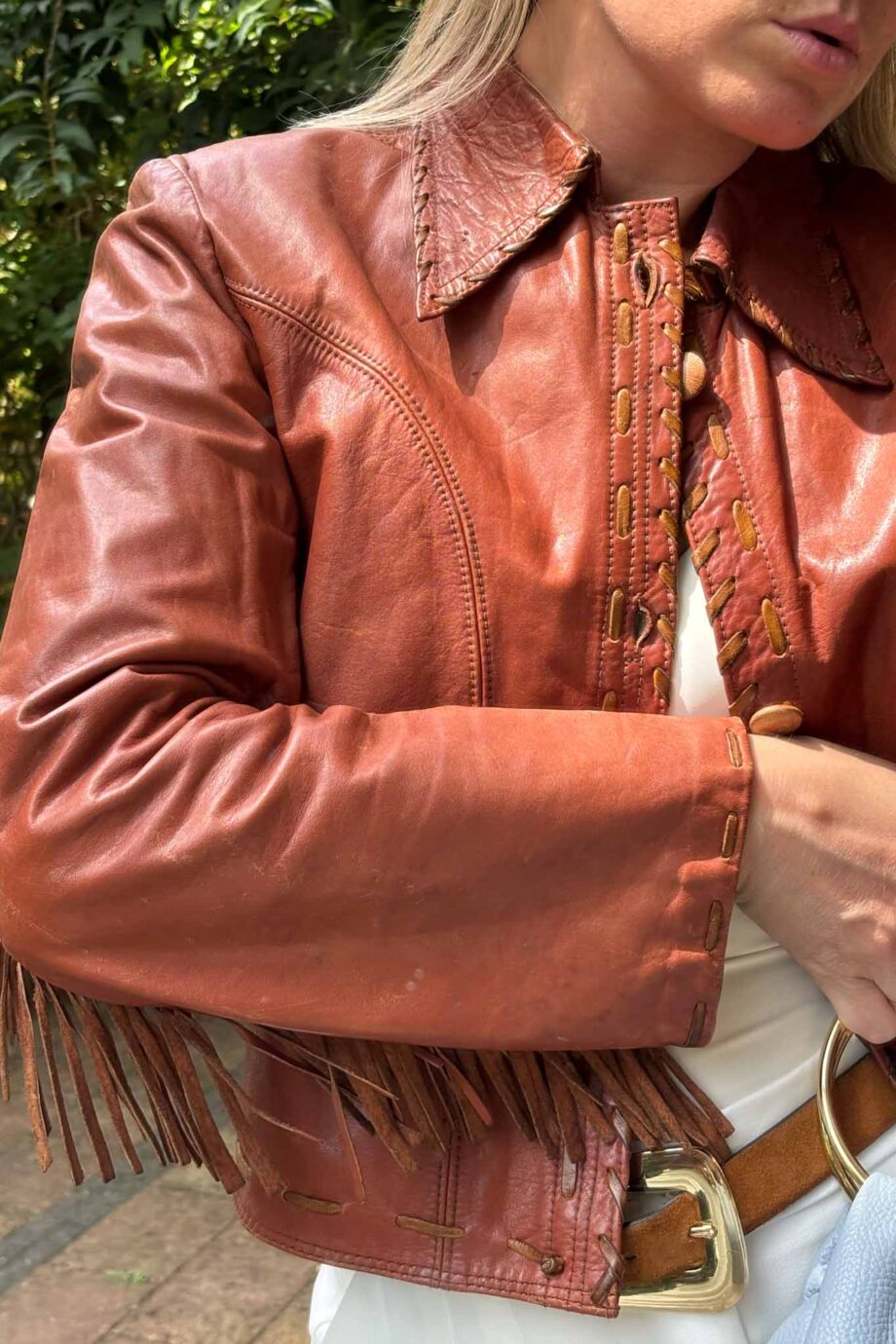 The leather 70's cognac fringe dreamers jacket