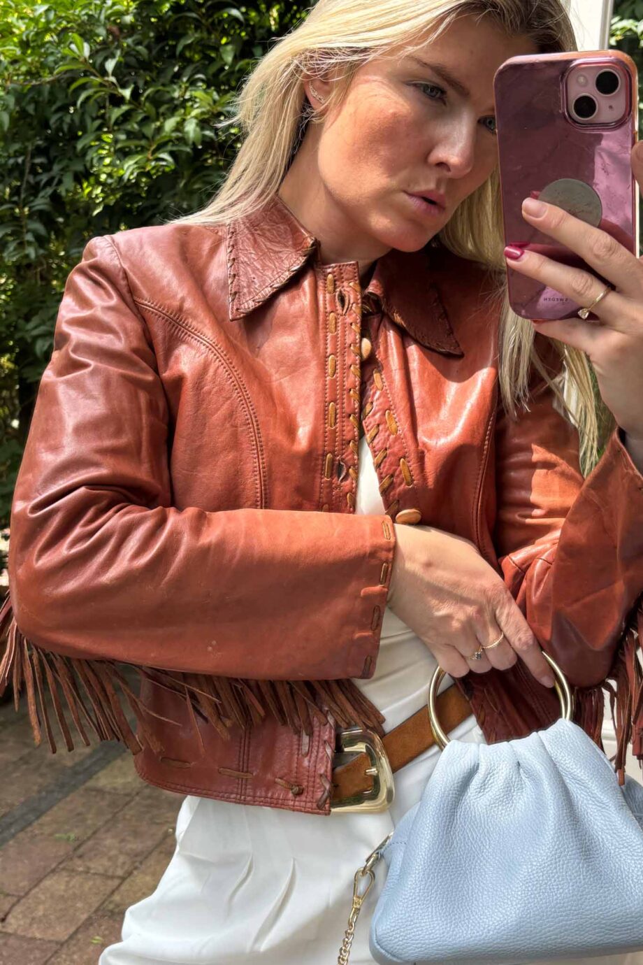 The leather 70's cognac fringe dreamers jacket