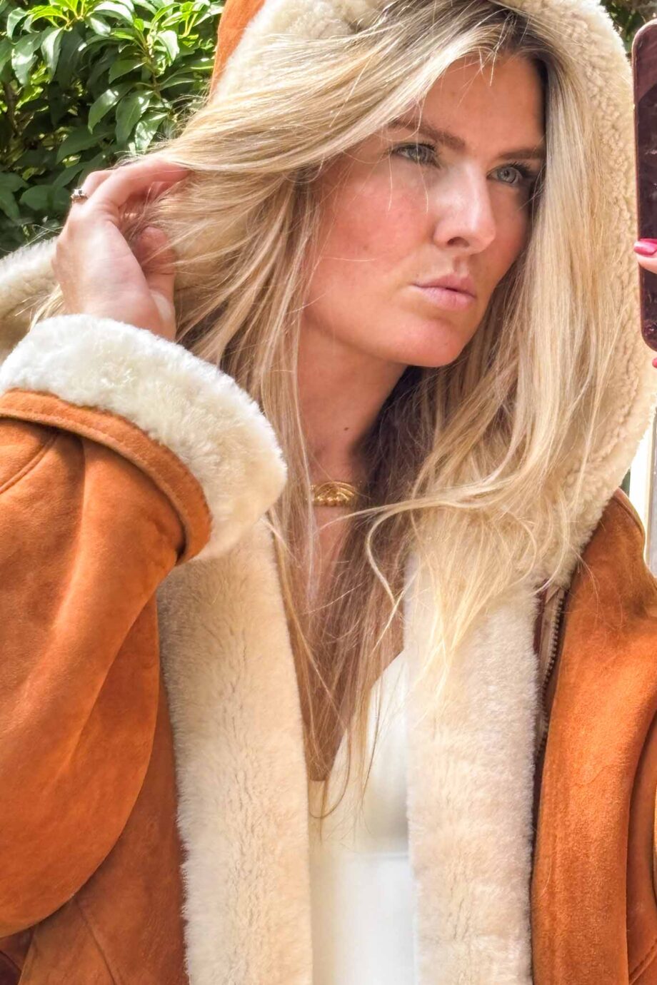 The hooded New York cognac headturning lammycoat