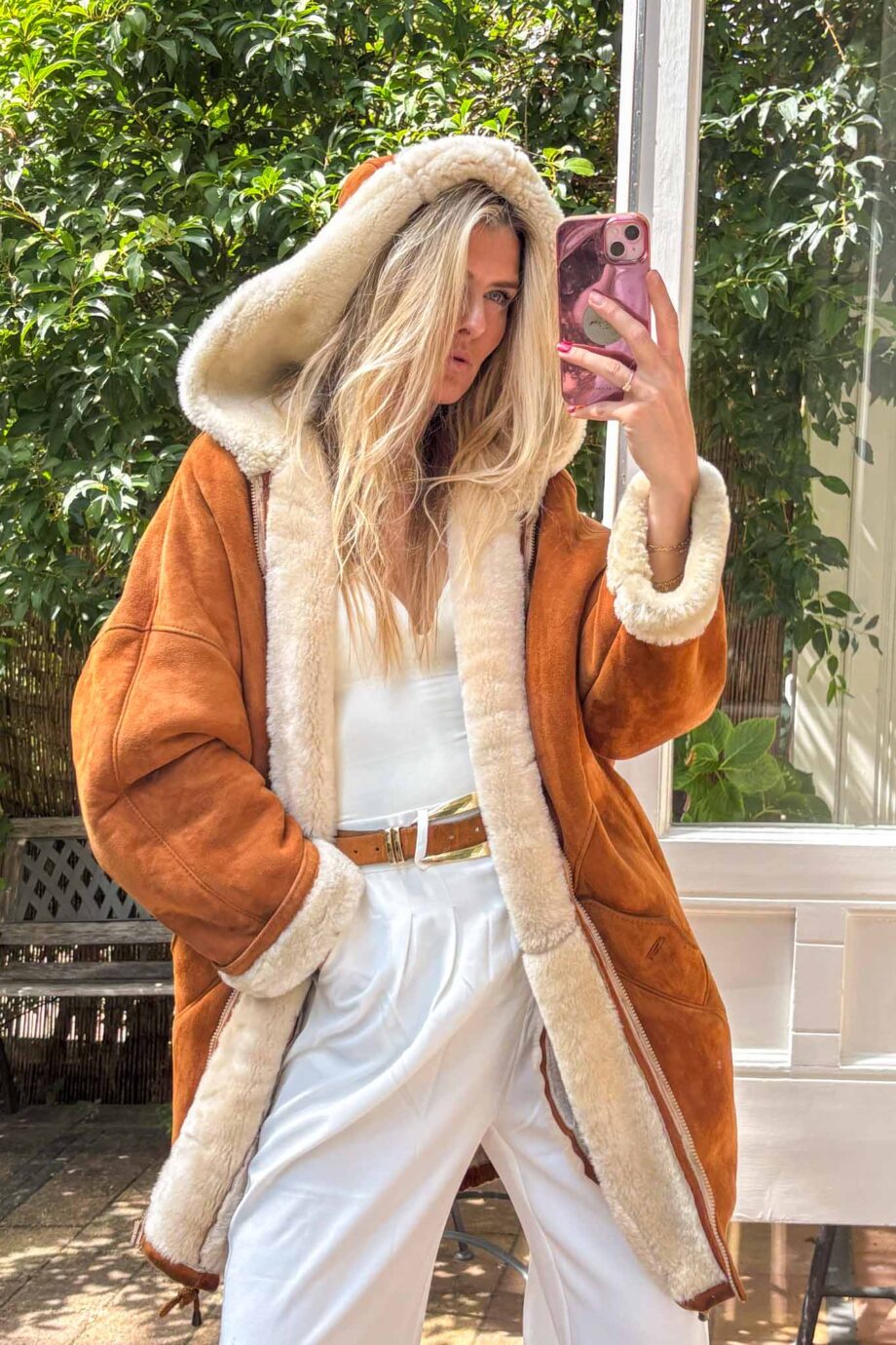 The hooded New York cognac headturning lammycoat