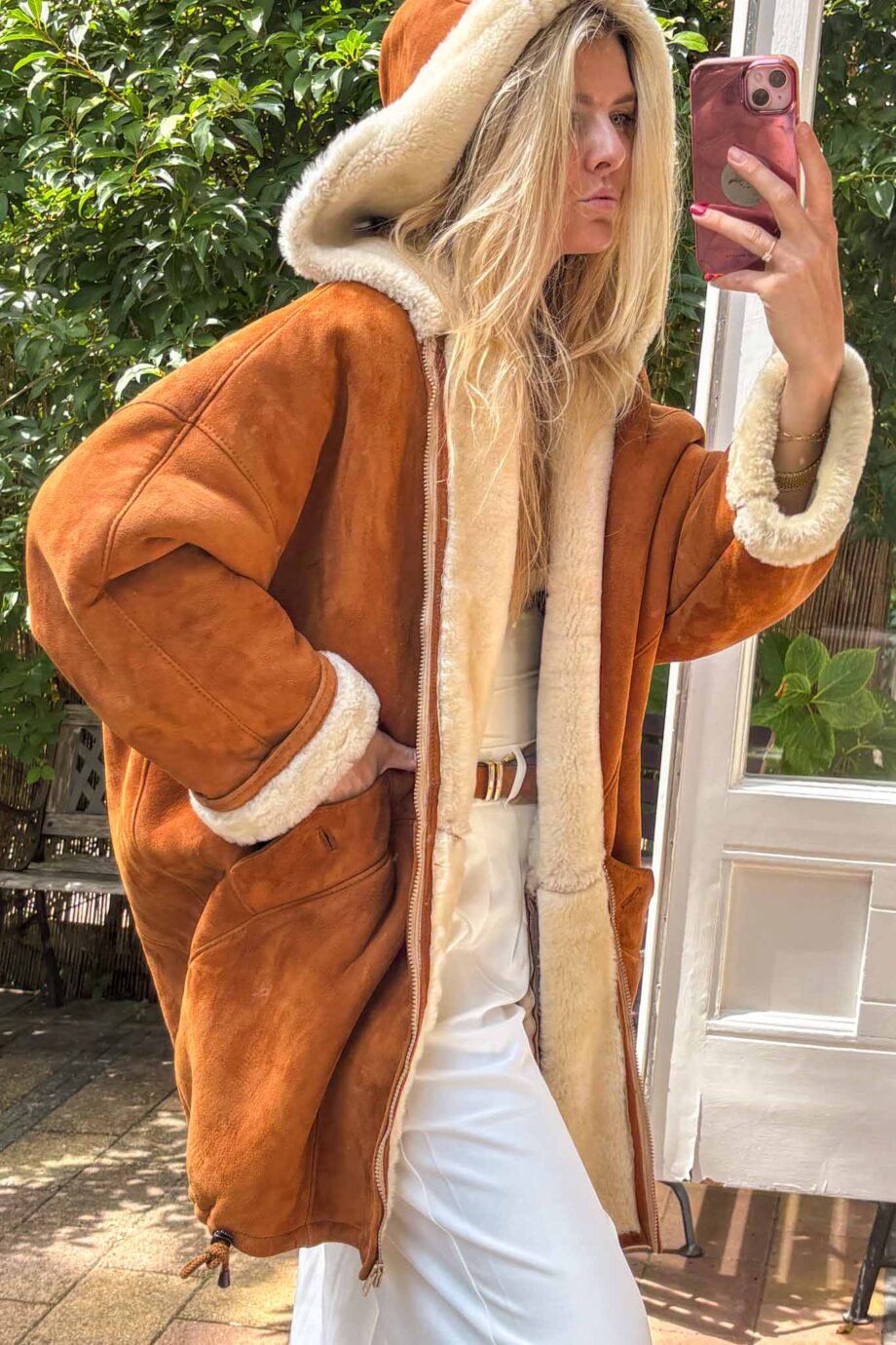 The hooded New York cognac headturning lammycoat