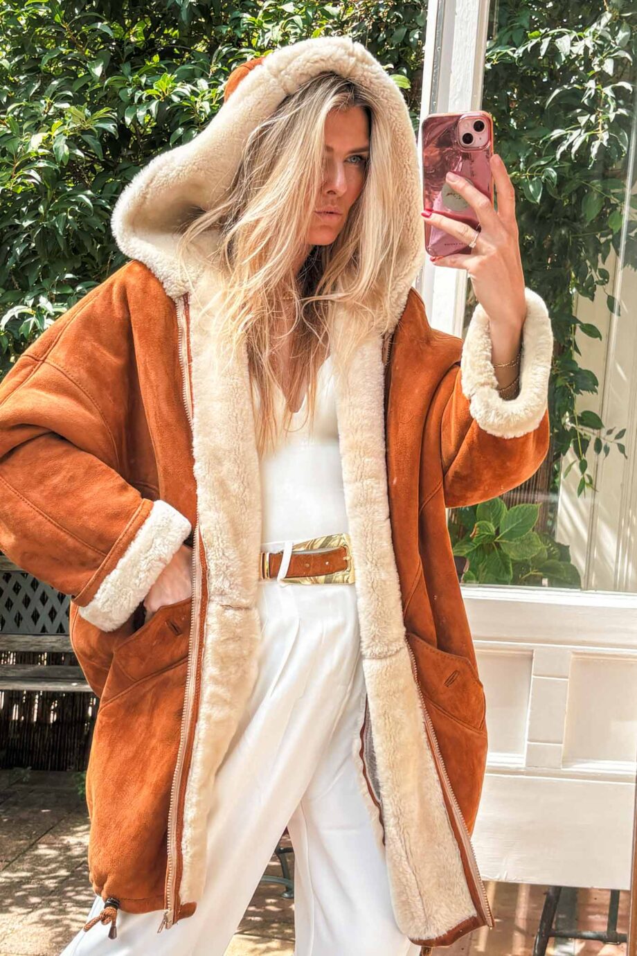 The hooded New York cognac headturning lammycoat