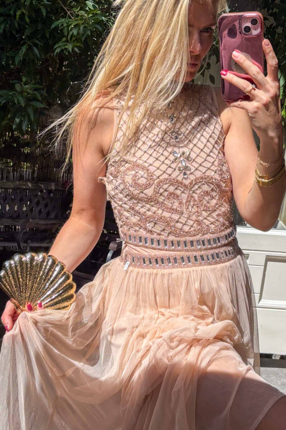 Pearl rose tulle grace maxi dress