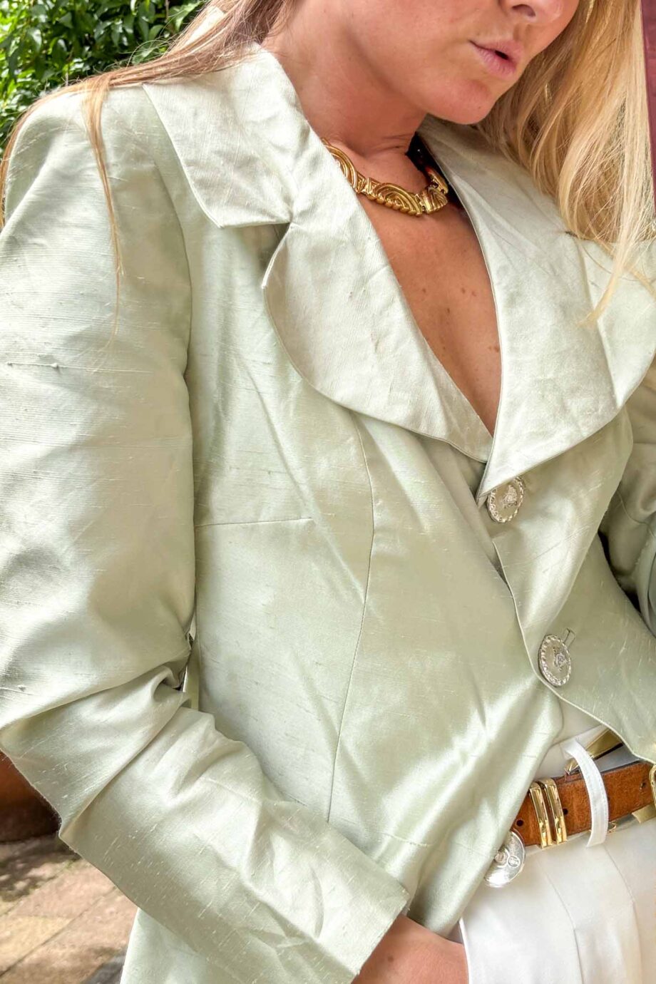 Love story raw silk green blouse by Ginger Aardbei