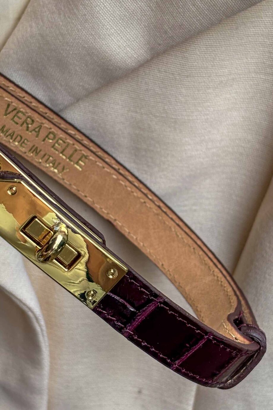 Italian Burgundy leather Croco Belt
