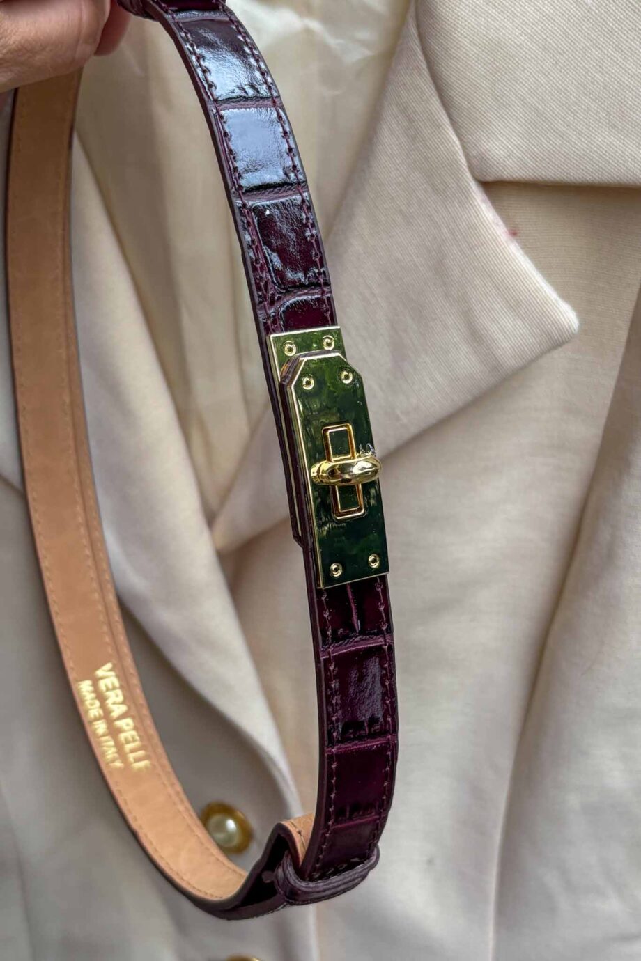 Italian Burgundy leather Croco Belt