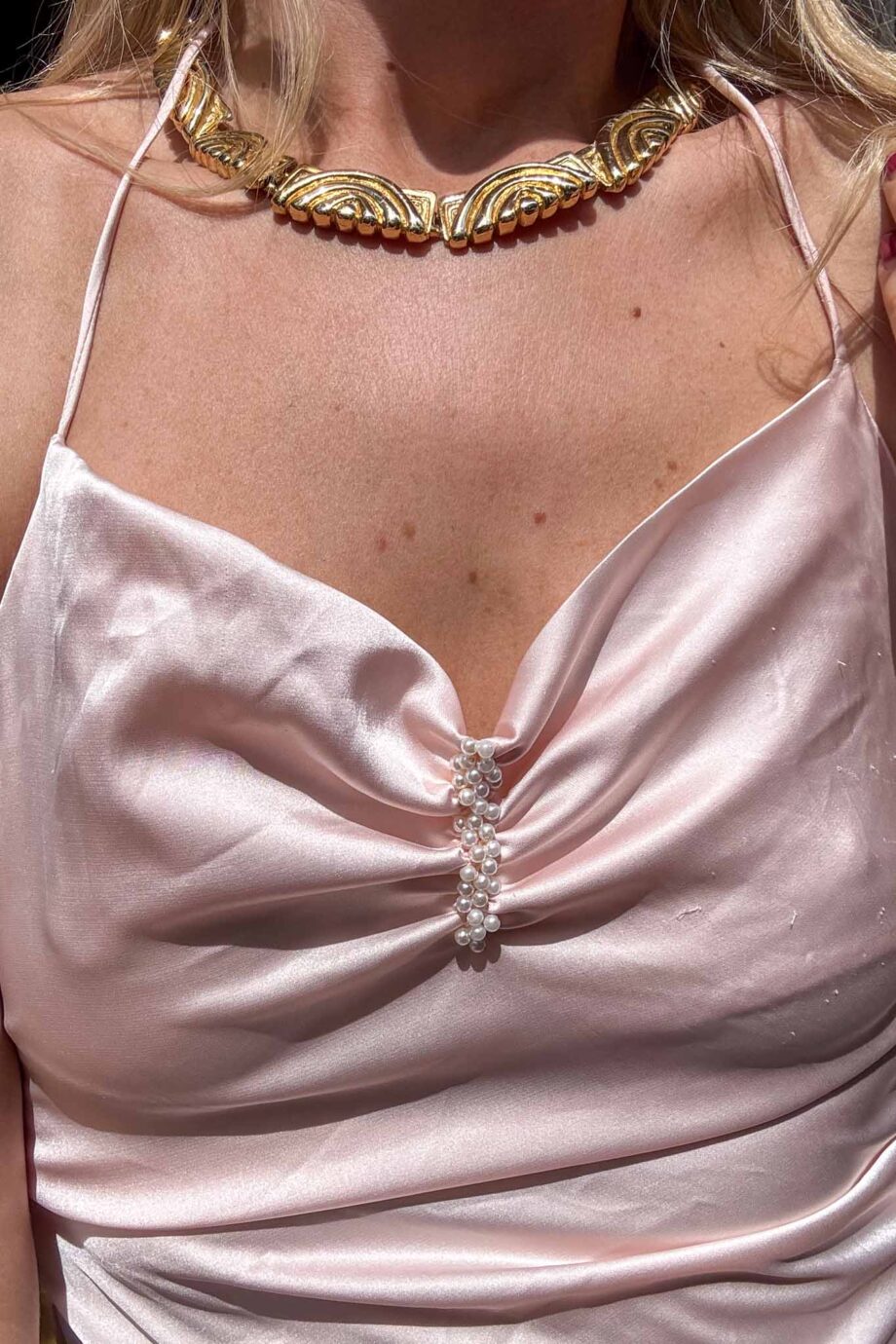 The lovely satin pearled summer dress