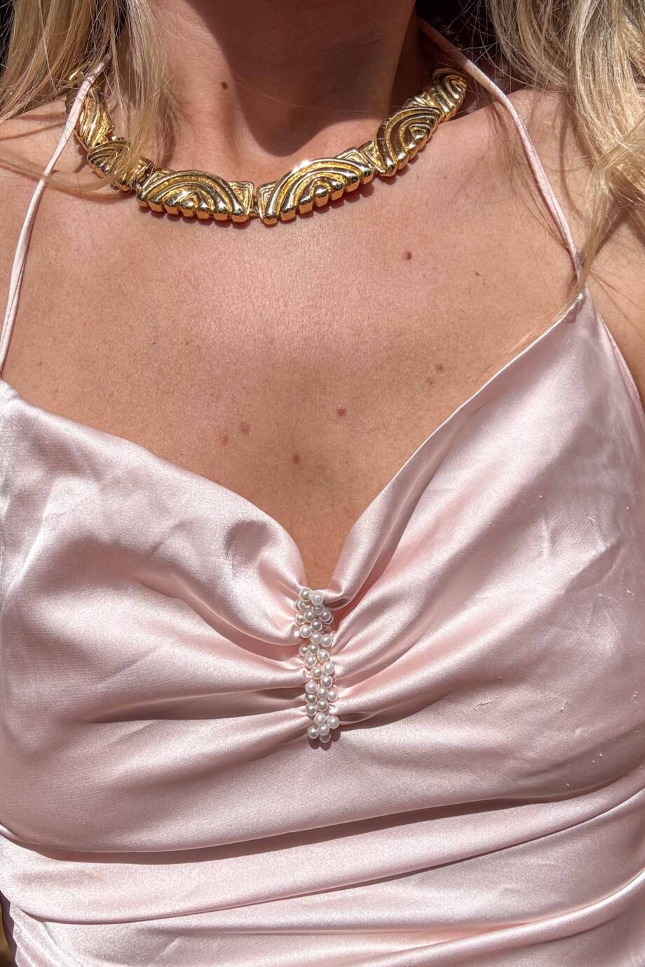 The lovely satin pearled summer dress