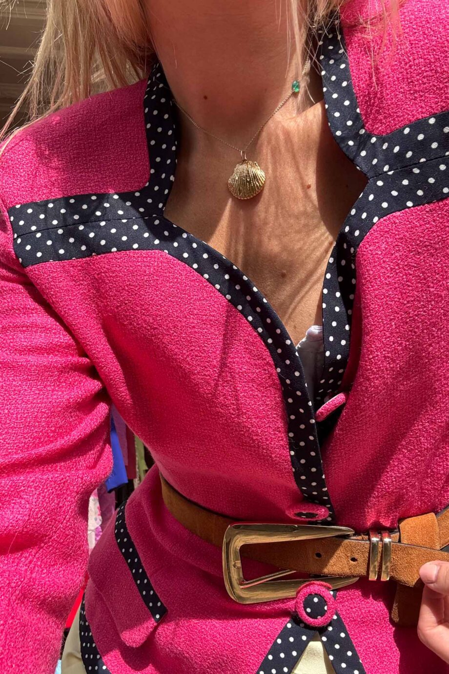 Fuchsia coeur polka dot blazer with a twist