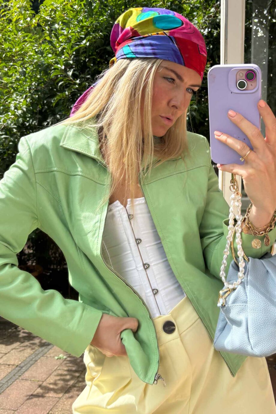 Lime line leather jacket ’90s sleek