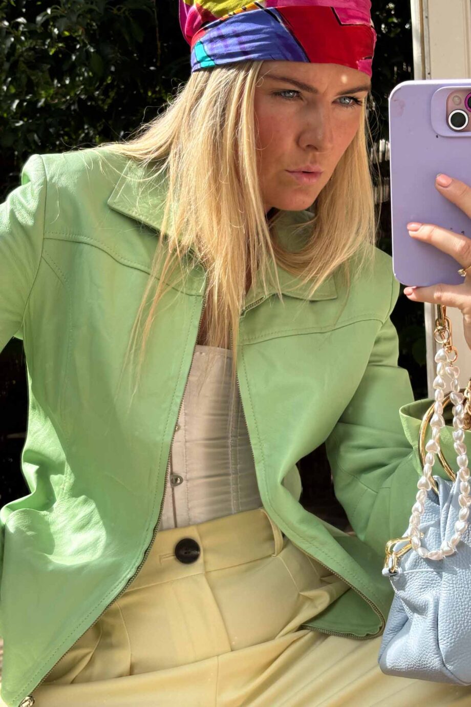 Lime line leather jacket ’90s sleek