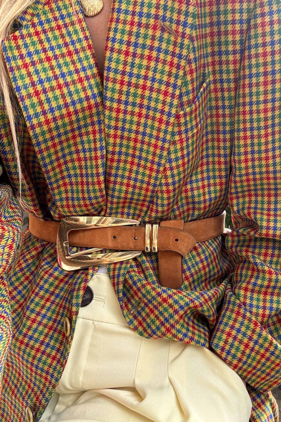 Runway gingham blazer, red, blue & camel
